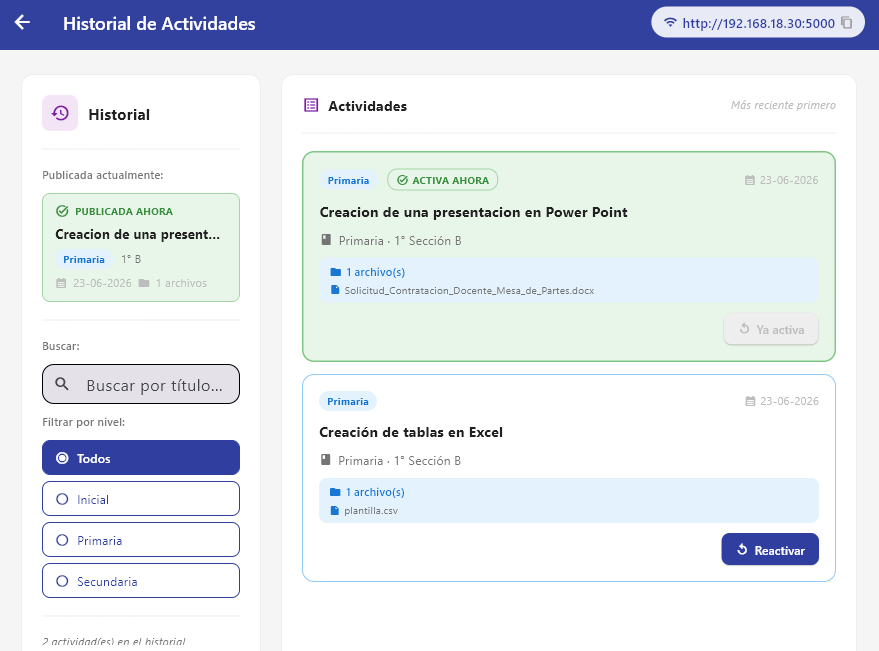 historial de actividades