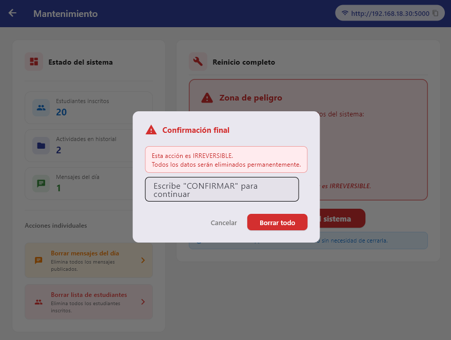 Confirmar el reinicio de todo
